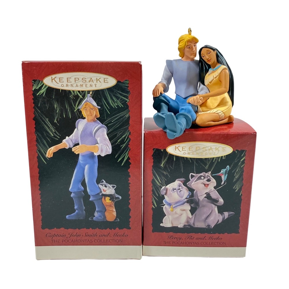 3 POCAHONTAS Hallmark Keepsake Ornament Disney Meeko Flit John Smith 90s Vintage
